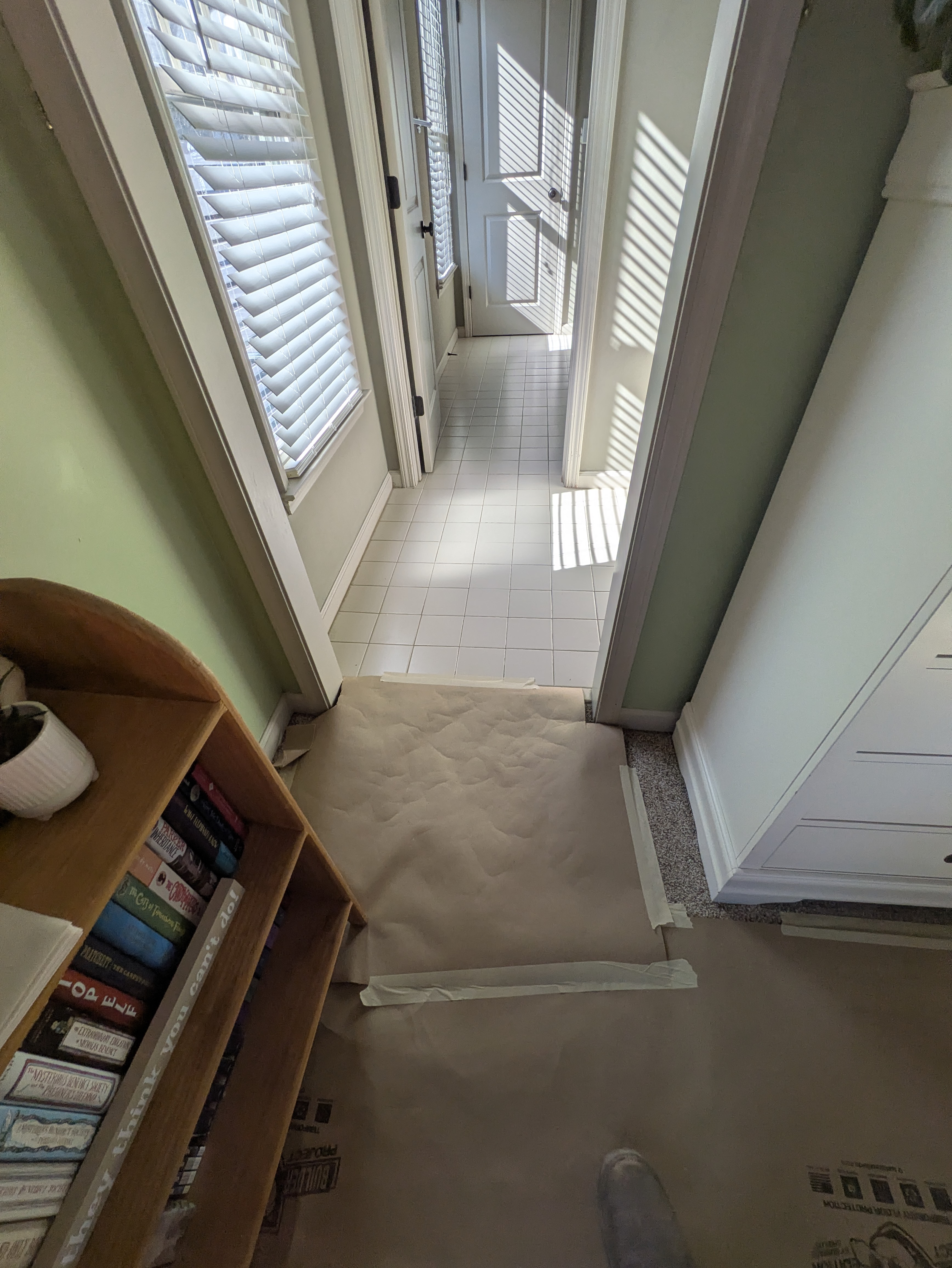 Hallway preparation to prevent dust spread during Athens remodel